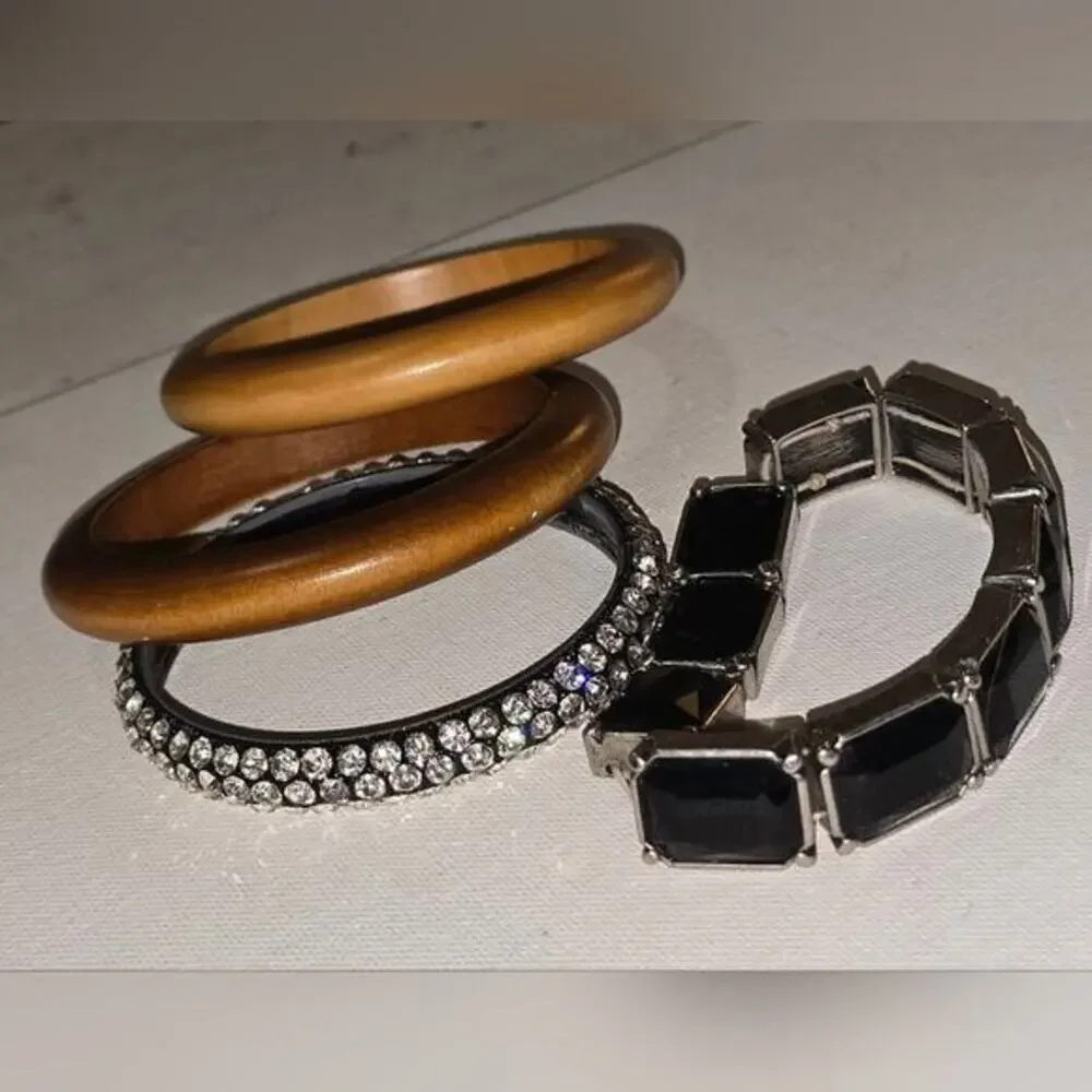 Elegant Black and Brown wooden‎ Bangle Bracelet Set